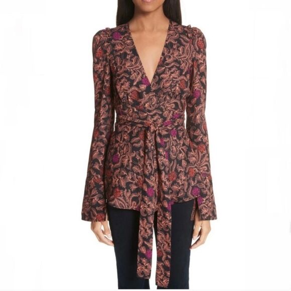 PROENZA SCHOULER PAISLEY PRINT GEORGETTE WRAP TOP - Picture 1 of 13